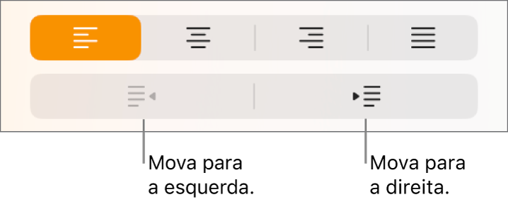 Botões para mover parágrafos à esquerda e à direita.