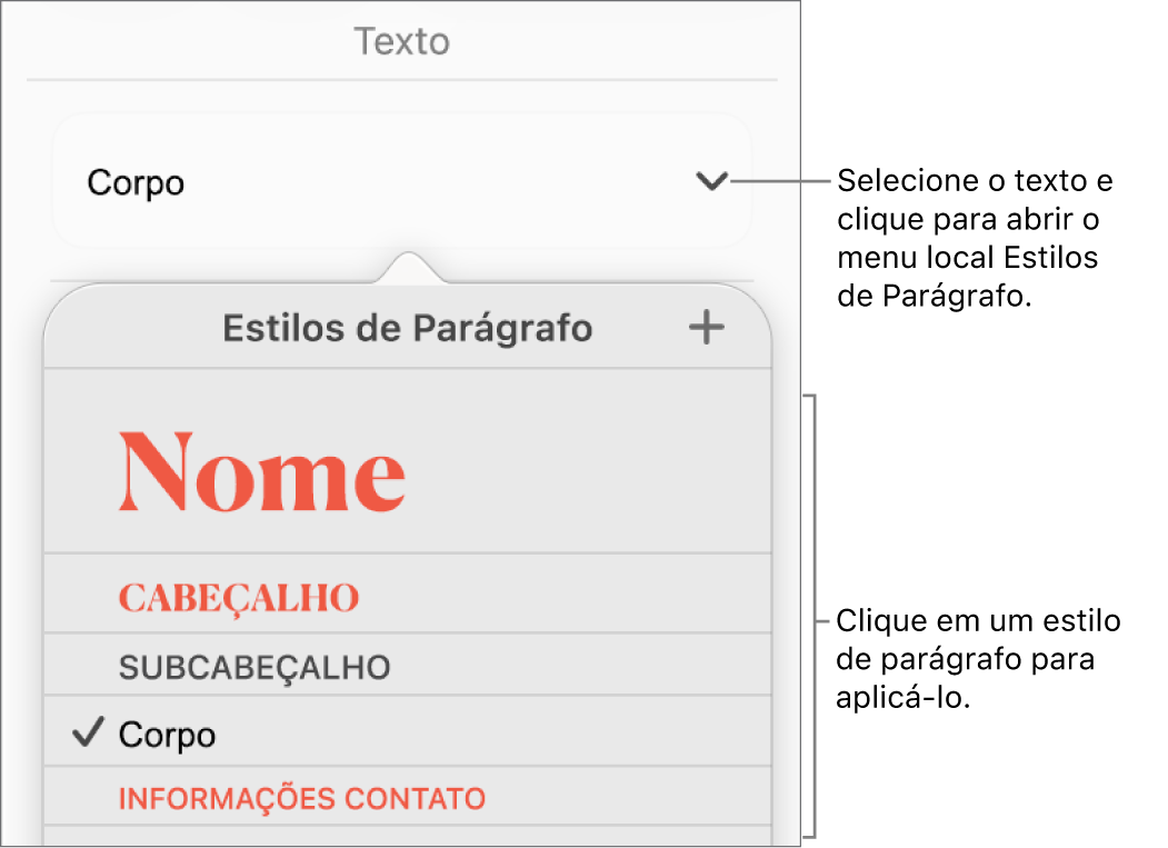 O menu Estilos de Parágrafo.