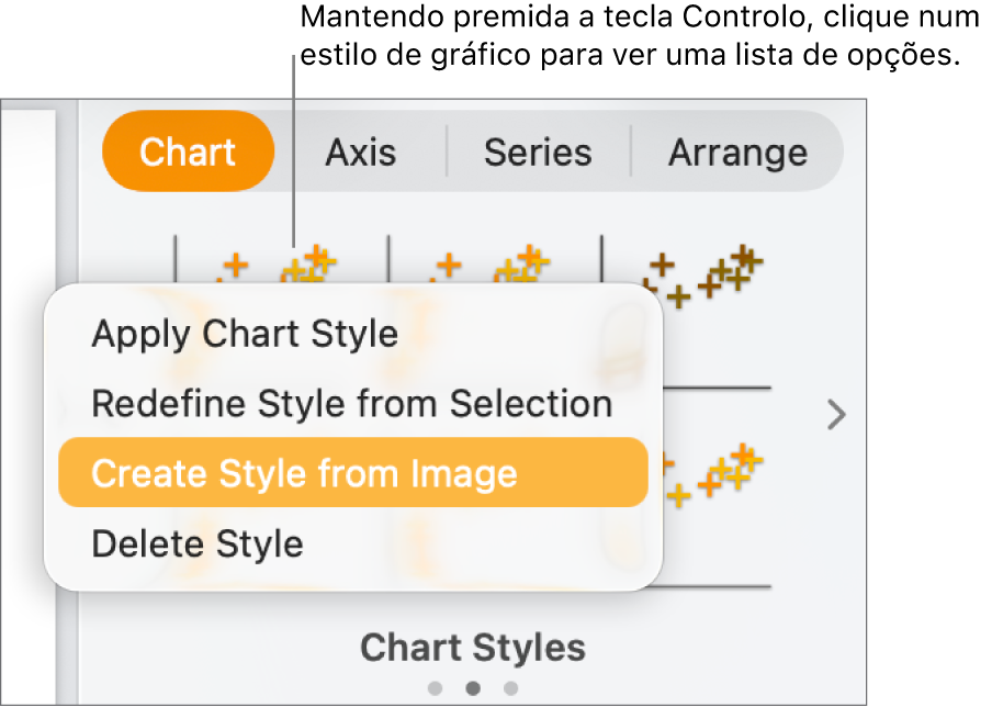 Menu de atalhos de estilo de gráfico.