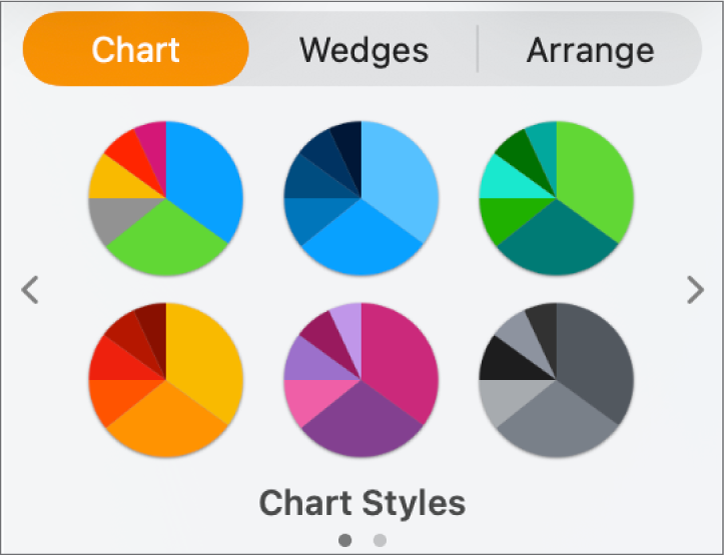 Estilos de gráfico no separador "Gráfico” da barra lateral "Formatação”.