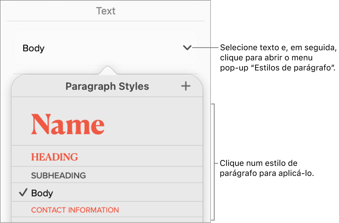 O menu “Estilos de formatação”.