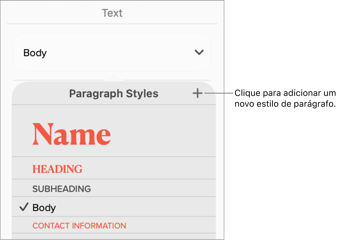 O menu “Estilos de parágrafo” com uma chamada para o botão “Novo estilo”.