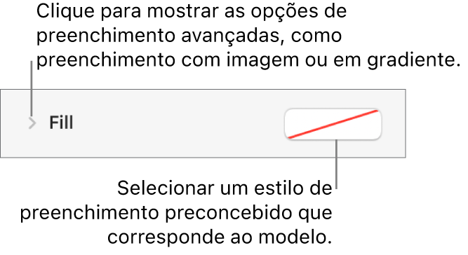 Controlos para selecionar uma cor de preenchimento.