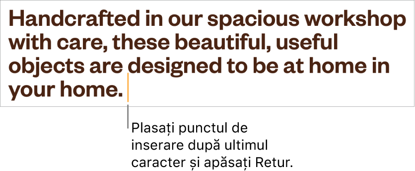 Punctul de inserare plasat după punctul ultimei propoziții a unui paragraf.