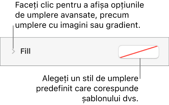 Comenzi pentru alegerea unei culori de umplere.