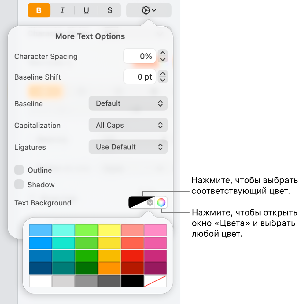 Элементы управления, позволяющий выбрать цвет фона текста.