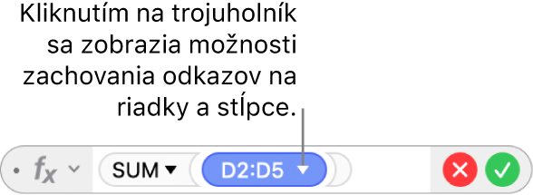 Editor vzorcov s trojuholníkom, kliknutím na ktorý otvoríte možnosti zachovania odkazov na riadky a stĺpce.