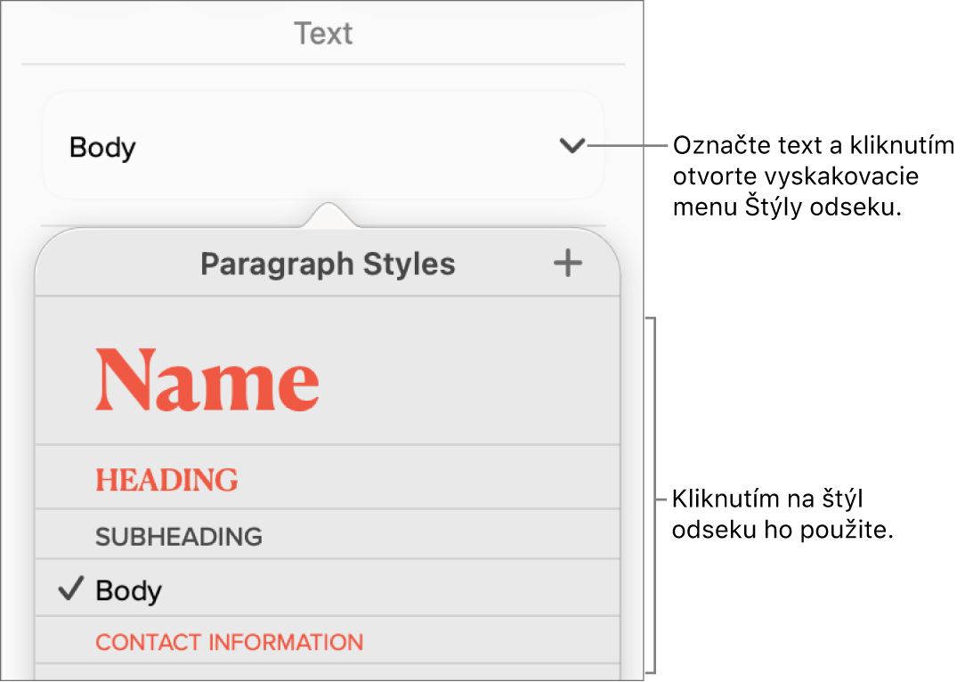 Menu Štýly odseku.