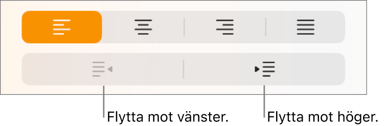 Knappar för att flytta stycken åt vänster och höger.