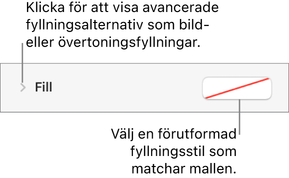 Reglage för att välja fyllningsfärg.