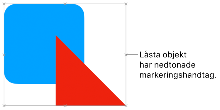 Låsta objekt med nedtonade markeringshandtag.