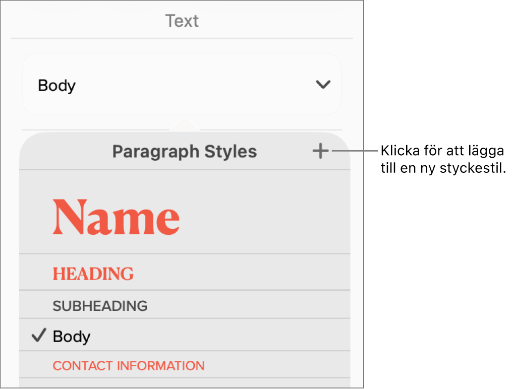 Menyn Styckestilar med en linje som pekar på knappen Ny stil.