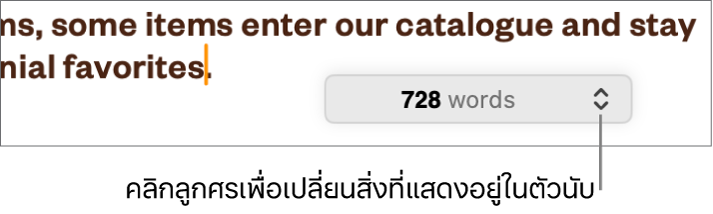 เมนูจำนวนคำแสดงจำนวนของคำในเอกสาร
