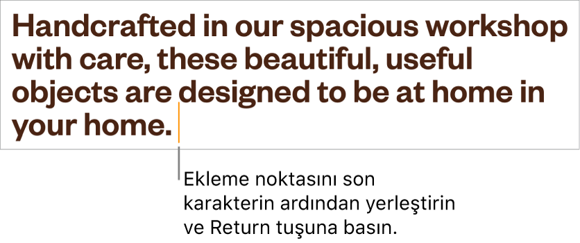 Paragrafın son cümlesindeki nokta işaretinden sonra yerleştirilmiş ekleme noktası.