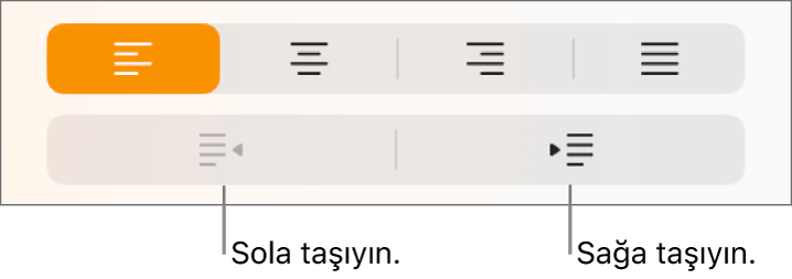 Paragrafları sola ve sağa taşıyan düğmeler.