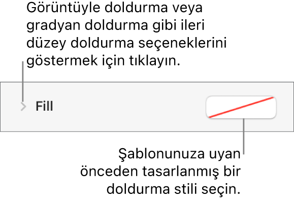 Doldurma rengi seçme denetimleri.