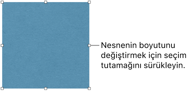 Sınırında büyüklüğünün değiştirilebilmesini sağlayan beyaz kareler olan bir nesne.