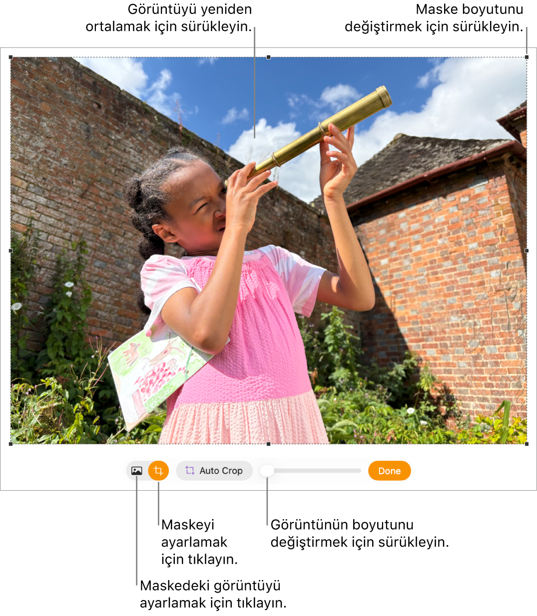 Bir fotoğrafın üzerindeki maske denetimleri.