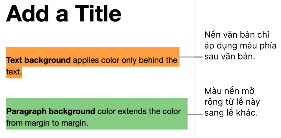 Một đoạn có màu chỉ ở phía sau văn bản và đoạn thứ hai có màu phía sau văn bản sẽ trải rộng từ lề tới lề trong một khối.