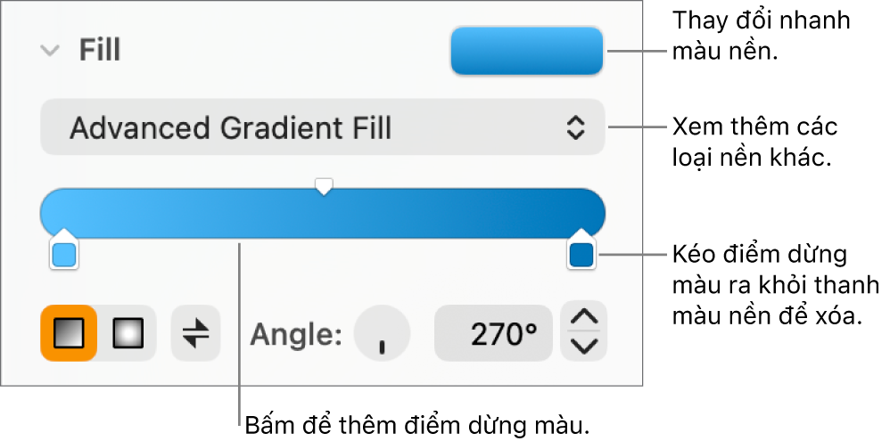 Các điều khiển để tô màu đối tượng.