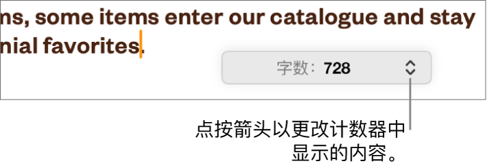 显示文稿字数的字数统计菜单。