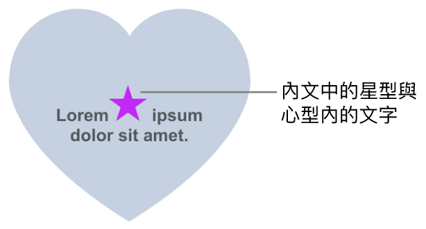 一個星形內嵌在心形的文字內。