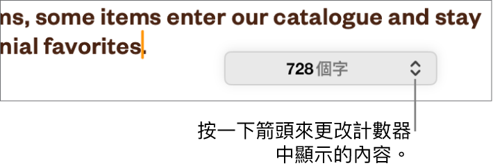 字數統計選單顯示文件中的字數。