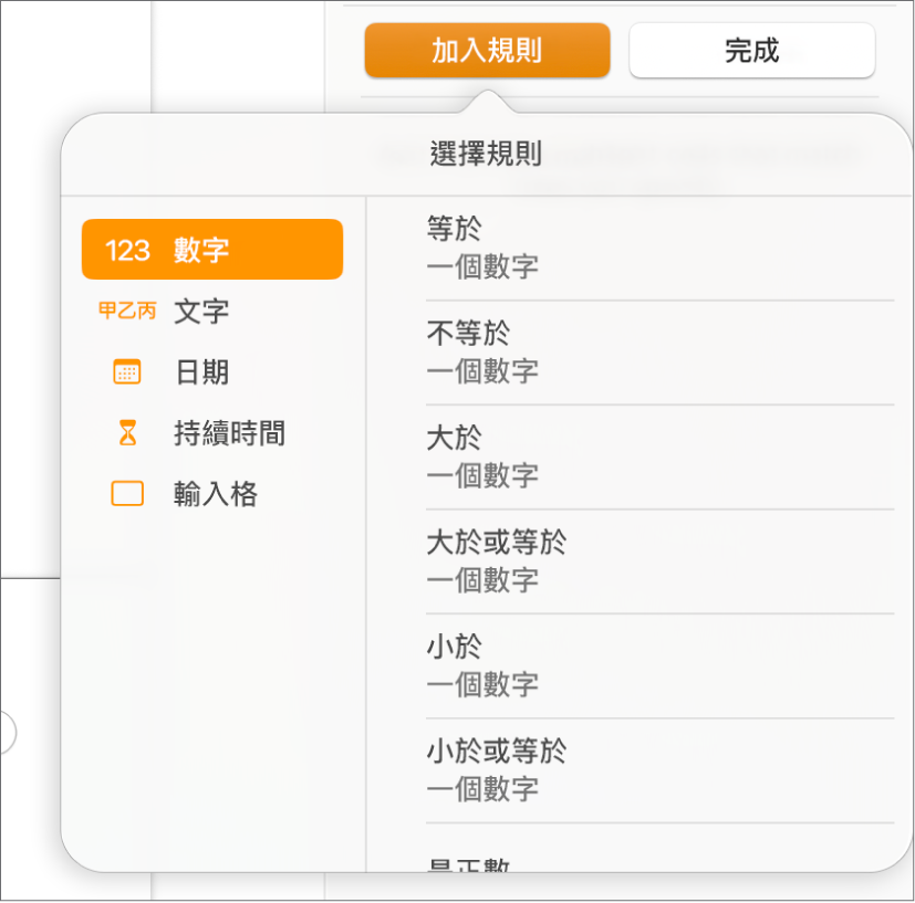 用於製作條件式輸入格反白規則的按鈕。