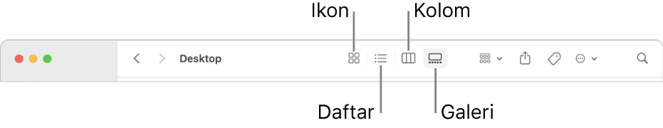 Bar alat Finder menampilkan tombol pilihan Lihat untuk folder.