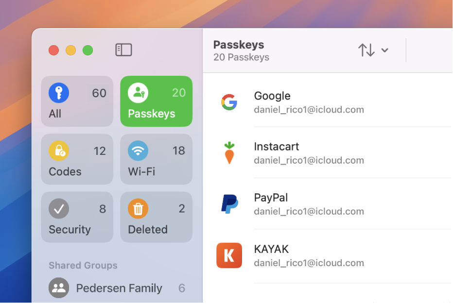 App Kata Laluan menunjukkan bahagian Kunci Laluan.
