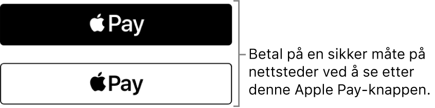 Knappen som vises på nettsteder hvor du kan betale med Apple Pay.