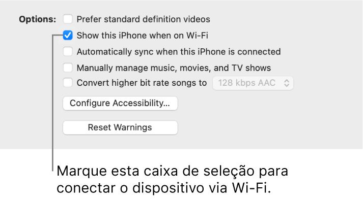 Opções de sincronização para gerenciar manualmente os itens de conteúdo.