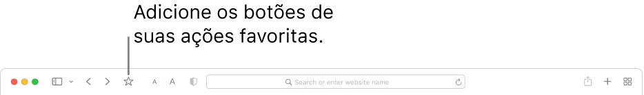 Barra de ferramentas mostrando um botão que você pode adicionar para suas ações favoritas.