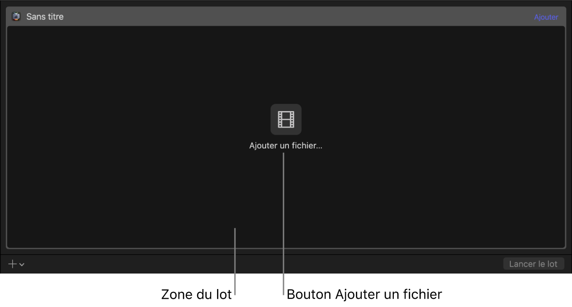 Zone de lot de Compressor affichant le bouton Ajouter un fichier.