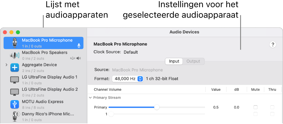Het venster 'Audioapparaten'.