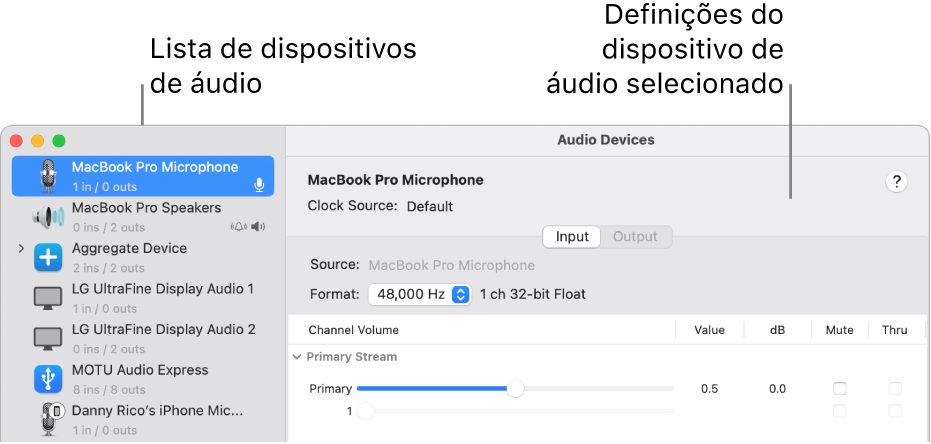 Janela Dispositivos de Áudio.