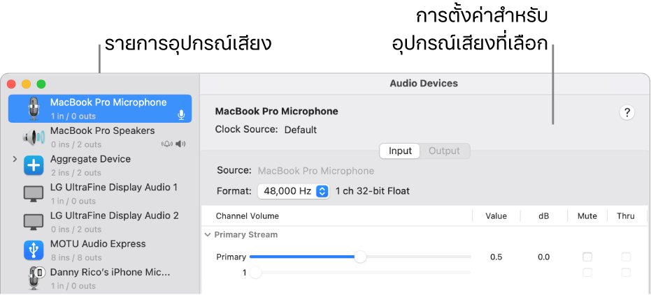 หน้าต่างอุปกรณ์เสียง