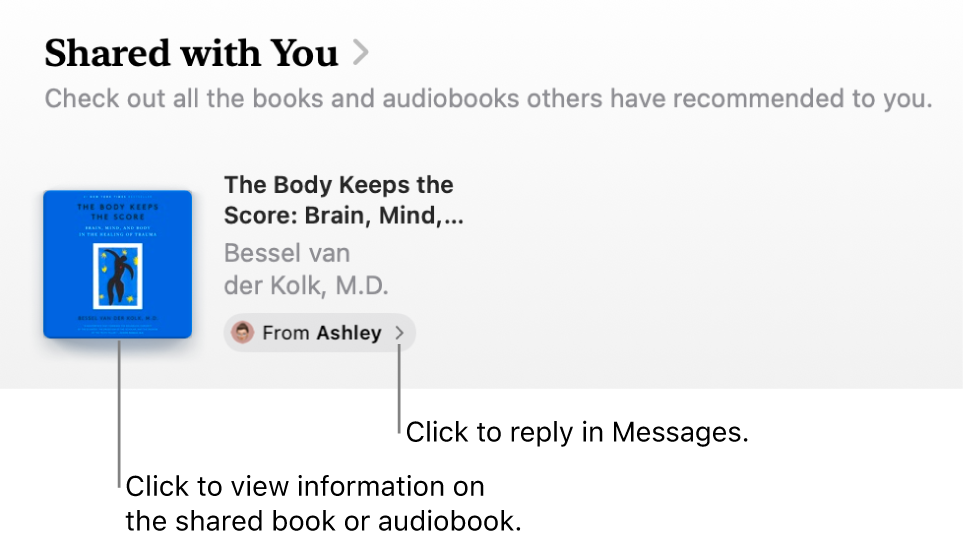 A screen showing a book in the Shared with You section.