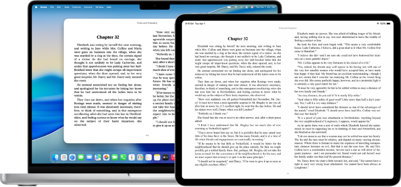 A book on the same page in the Books app on an iPad and a Mac.