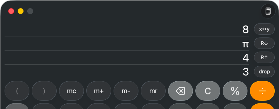 An expression entered using Reverse Polish Notation in the Calculator app.