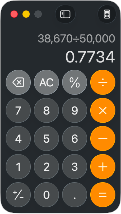 A calculator in basic mode showing an operation.