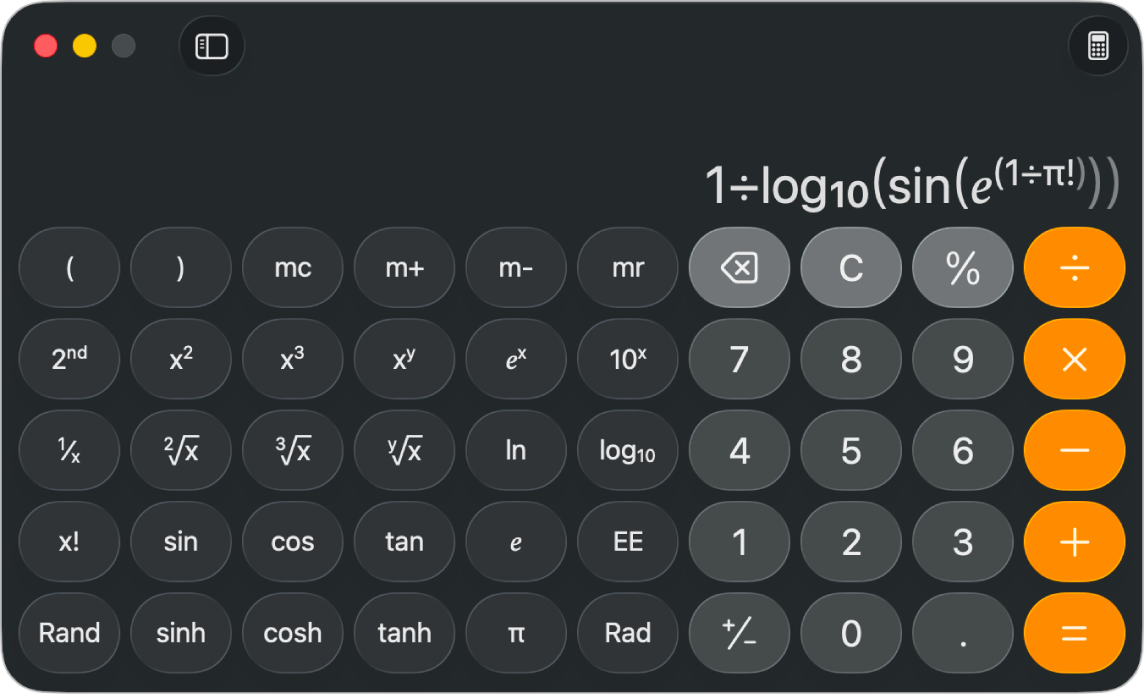 A calculator in scientific mode showing a typed expression.