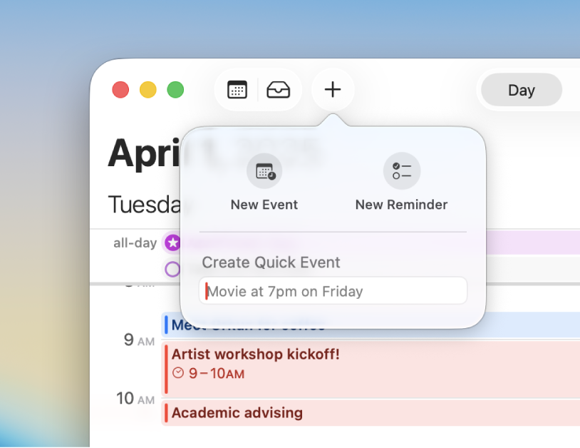 The Create Quick Event dialog.