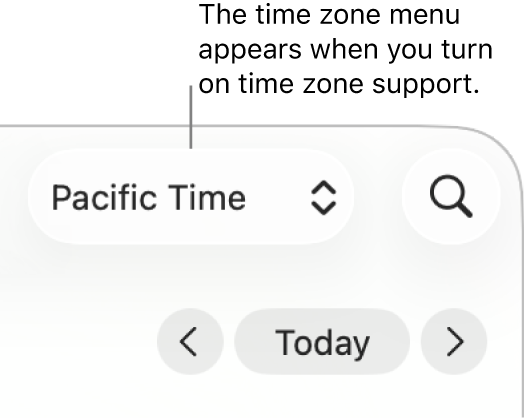Time zone menu appears to the left of the search field when you turn on time zone support.