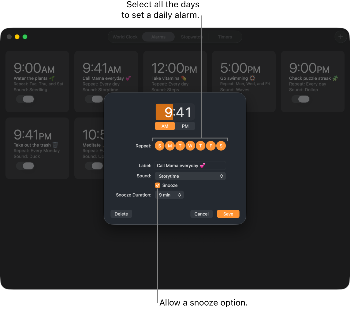 The pop-up window for setting an alarm in the Clock app.