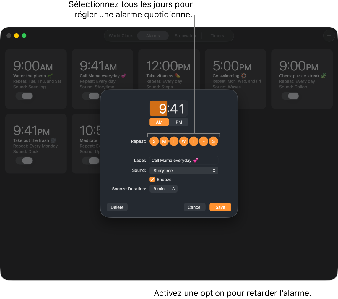 Le pop-up permettant de définir une alarme dans l’app Horloge.