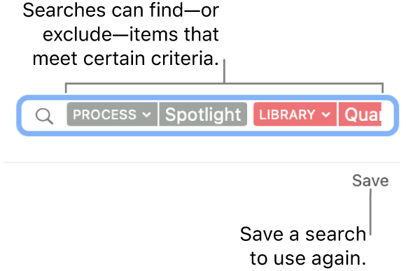 The Console window with search criteria entered. Searches can include and exclude logs or activities based on various categories.