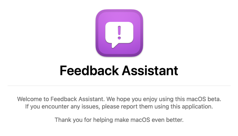 The Welcome to Feedback Assistant window.