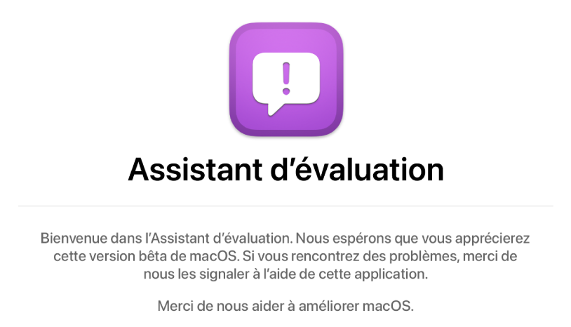 La fenêtre « Bienvenue dans Assistant d’évaluation ».