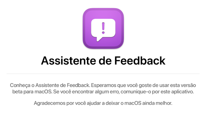Janela de boas-vindas ao Assistente de Feedback.